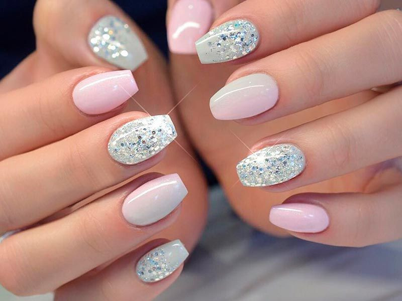 Glitter Nail Designs For Short Nails
 diy glitter nails sliver pink clear gold short white