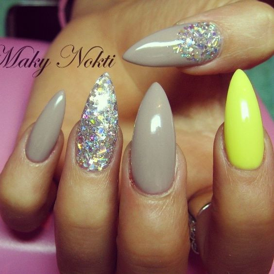 Glitter Pointy Nails
 Top 35 Incredible Pointed Acrylic Nails