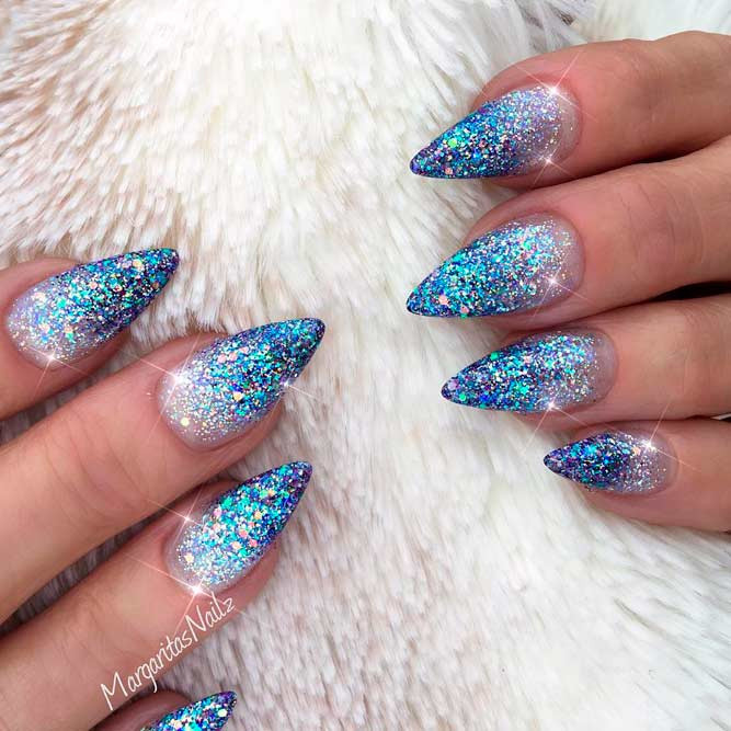 Glitter Pointy Nails
 Fantabulous Pointy Nails Designs You Would Love to Have