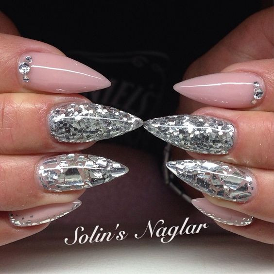 Glitter Pointy Nails
 Glitter Acrylic Nails Pointed Nail Ftempo