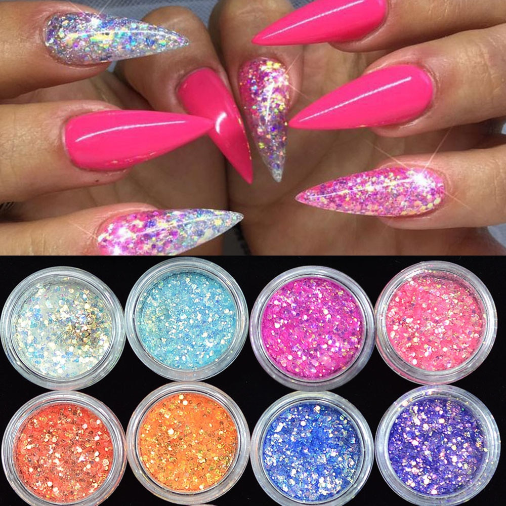 Glitter Powder Nails
 1 Box Shiny Nail Sequins Glitter Tips UV Gel Nail Art