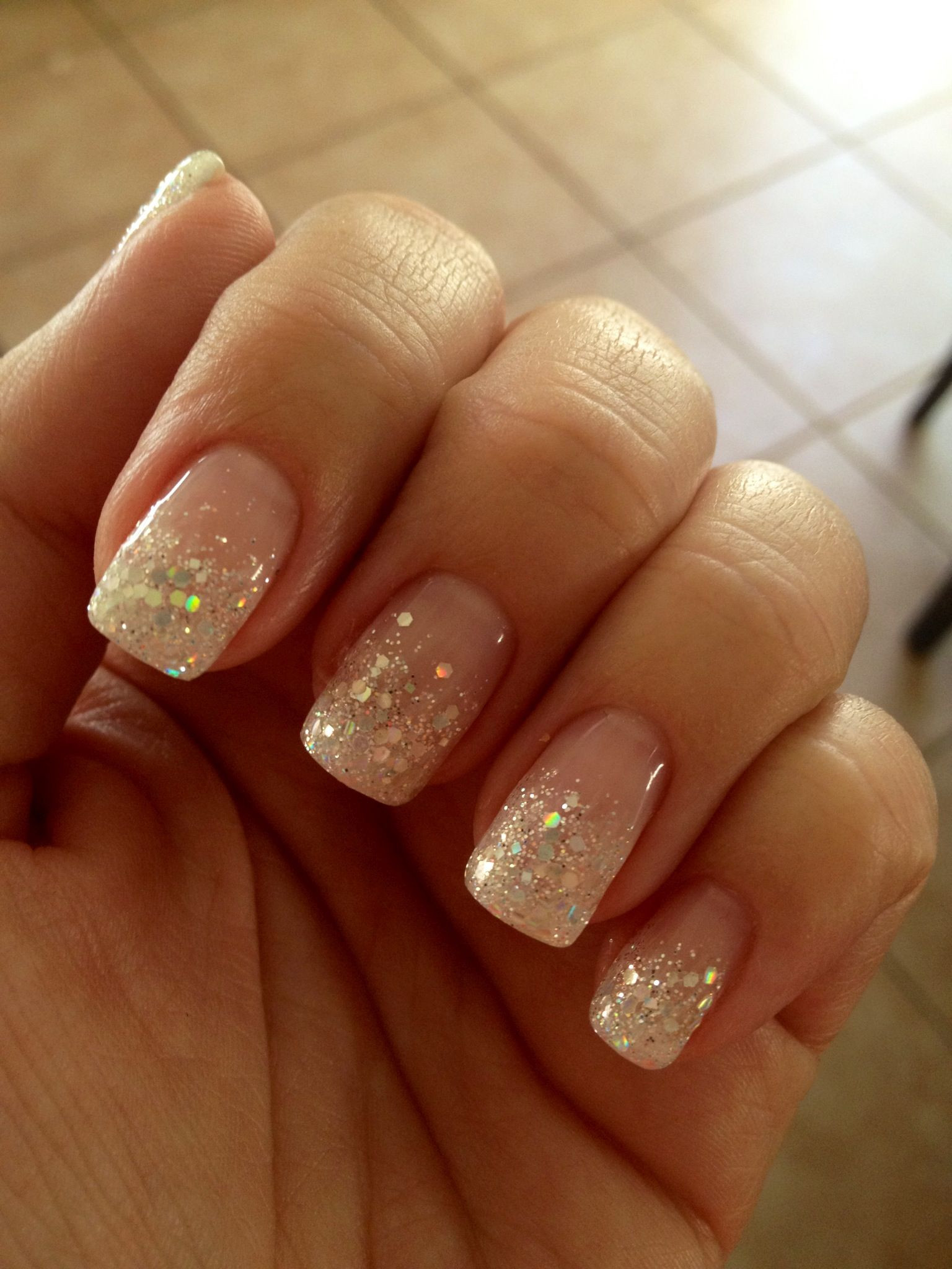 Glitter Tip Acrylic Nails
 Glitter French Manicure Fade Can you say wedding nails