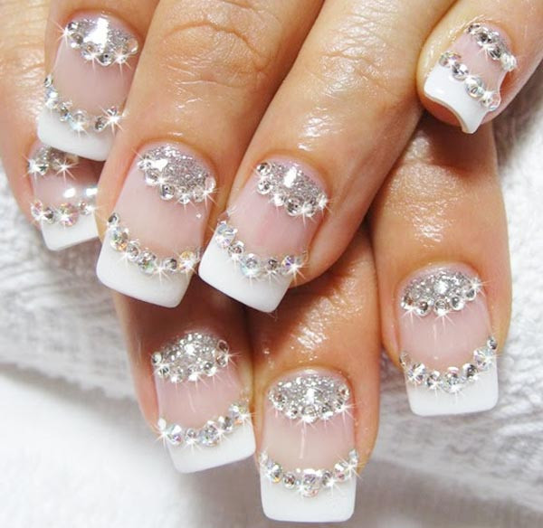 Glitter Wedding Nails
 glitter rhinestones perfect wedding nails Favnails