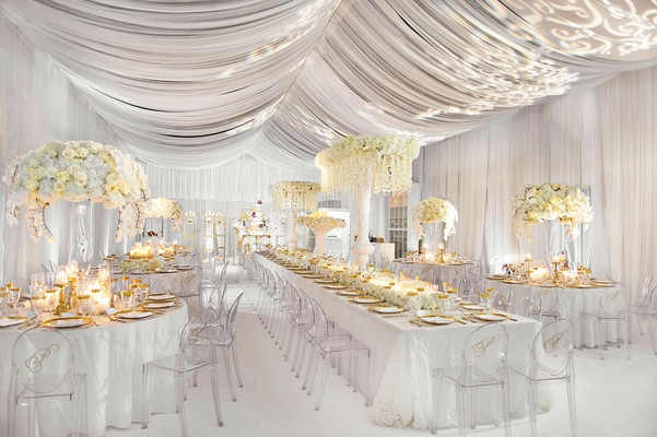 Gold And White Wedding Decor
 Glamorous White & Gold Wedding at a Private Estate in
