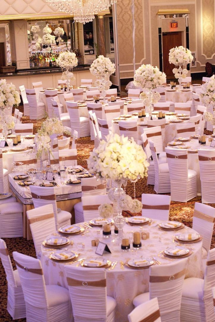 Gold And White Wedding Decor
 Reception Décor s All White Chair Covers with Gold