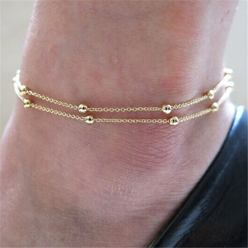 Gold Anklet Bracelet
 Women Gold Filled Anklet Double chain Bead Ankle Bracelet