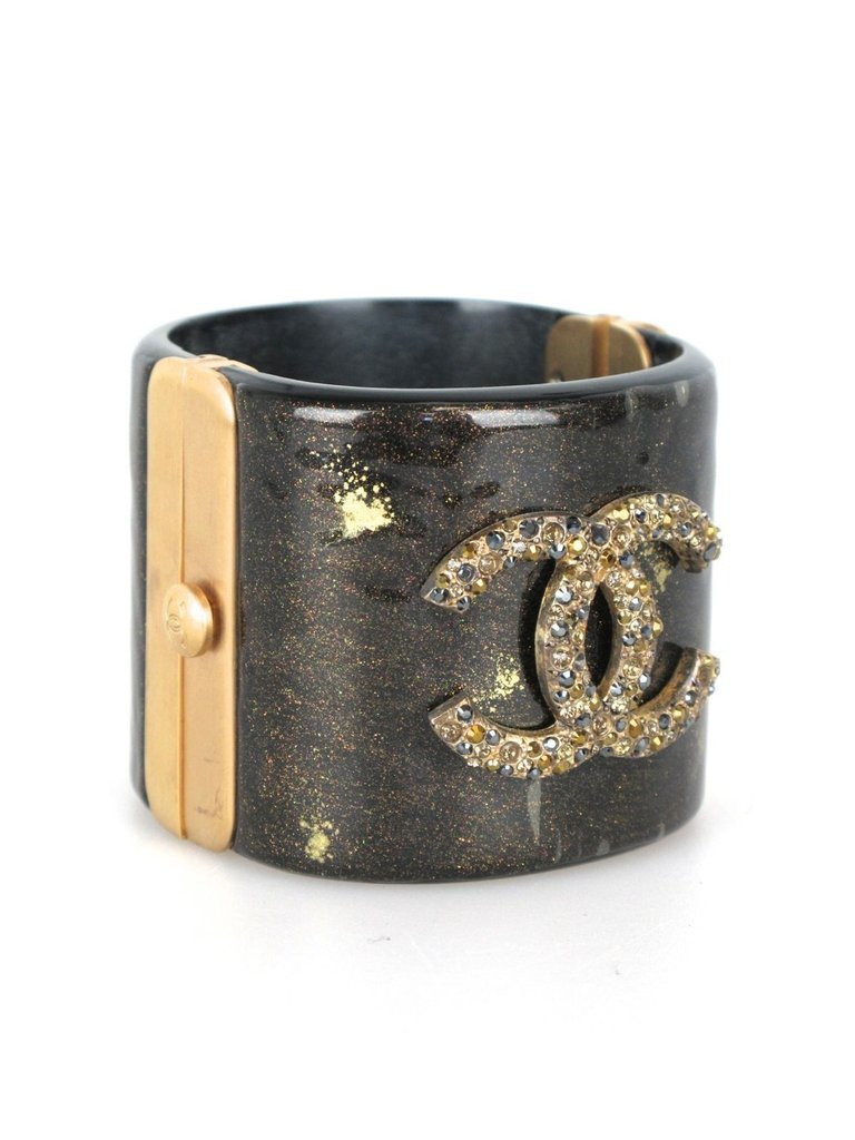 Gold Bracelet 2007
 CHANEL Black and Gold Glitter Resin Jeweled Cuff Bracelet