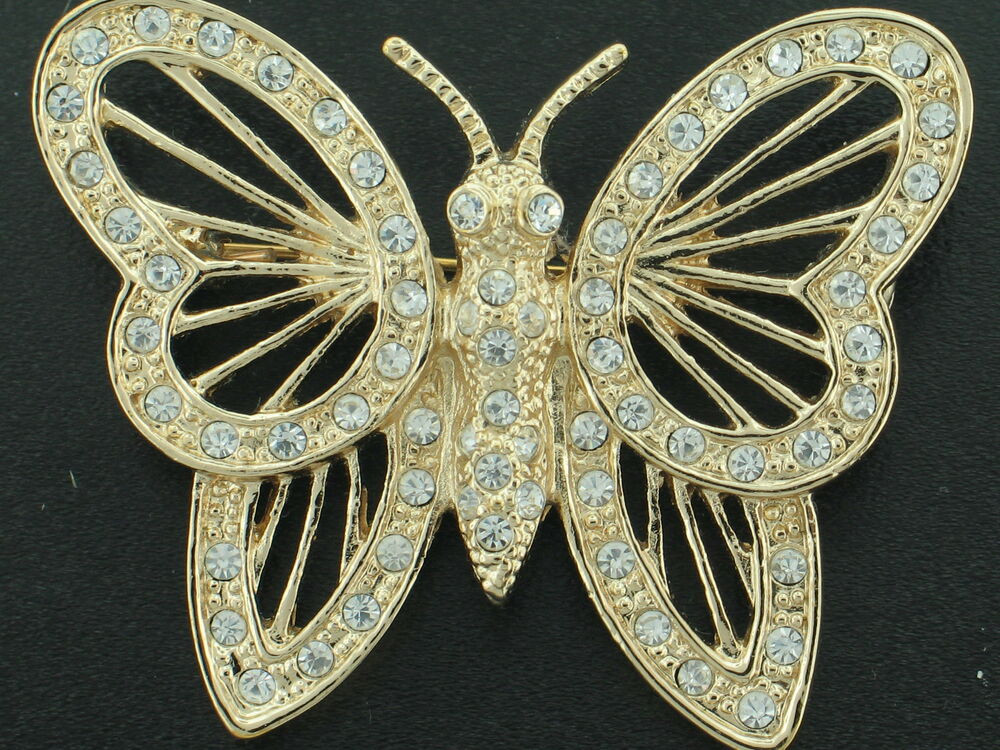 Gold Brooches
 VINTAGE ROMAN BUTTERFLY RHINESTONE GOLD PLATED BROOCH