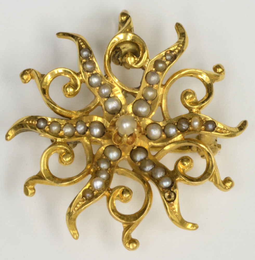 Gold Brooches
 14ky Gold Victorian Pearl Brooch