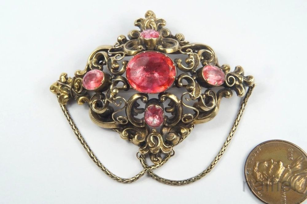 Gold Brooches
 ANTIQUE VICTORIAN PERIOD ENGLISH 15K GOLD PINK FOILED