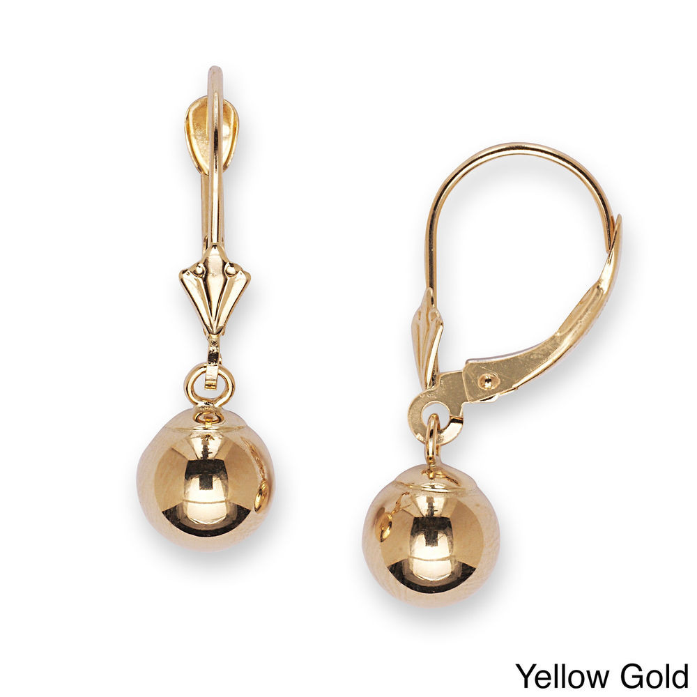 Gold Drop Earrings
 14k Gold 8 mm Ball Drop Leverback Dangle Earrings
