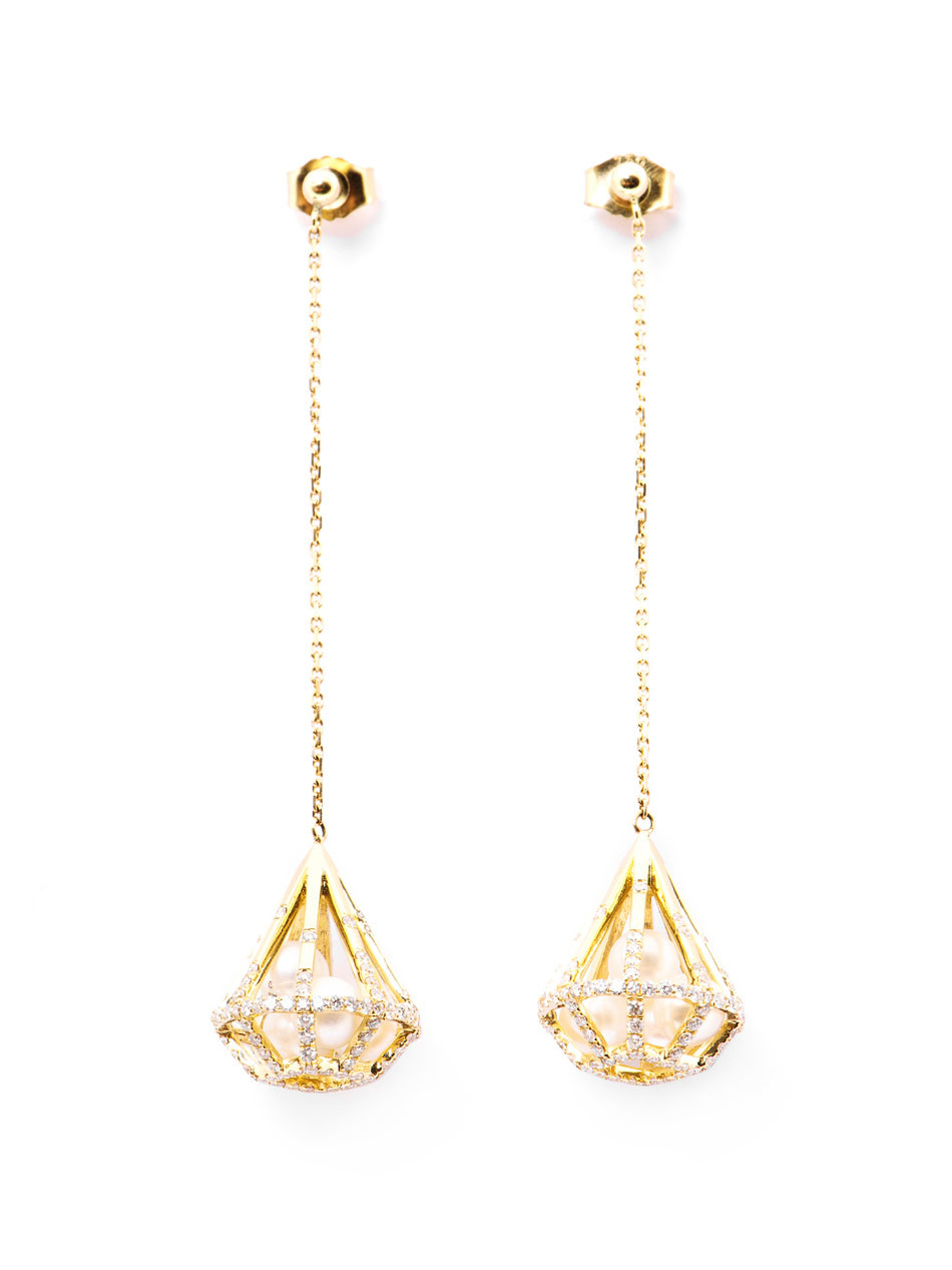 Gold Drop Earrings
 Melanie georgacopoulos Diamond Pearl Yellow Gold Drop