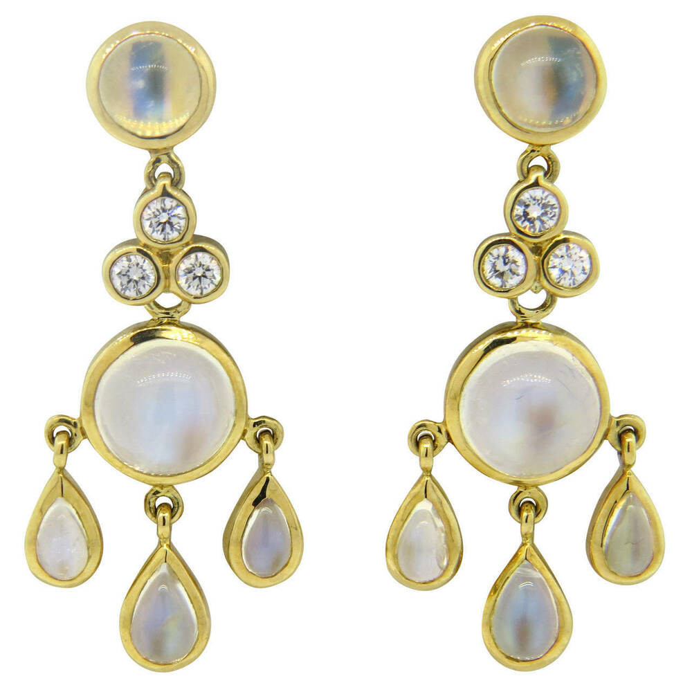 Gold Drop Earrings
 Temple St Clair Fringe Moonstone Diamond 18k Gold Drop