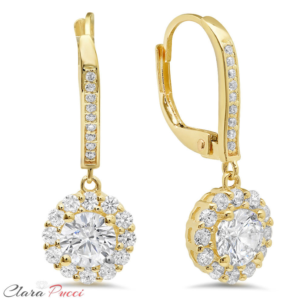 Gold Drop Earrings
 3 45 CT ROUND CUT PAVE DROP DANGLE Simulated Diamond
