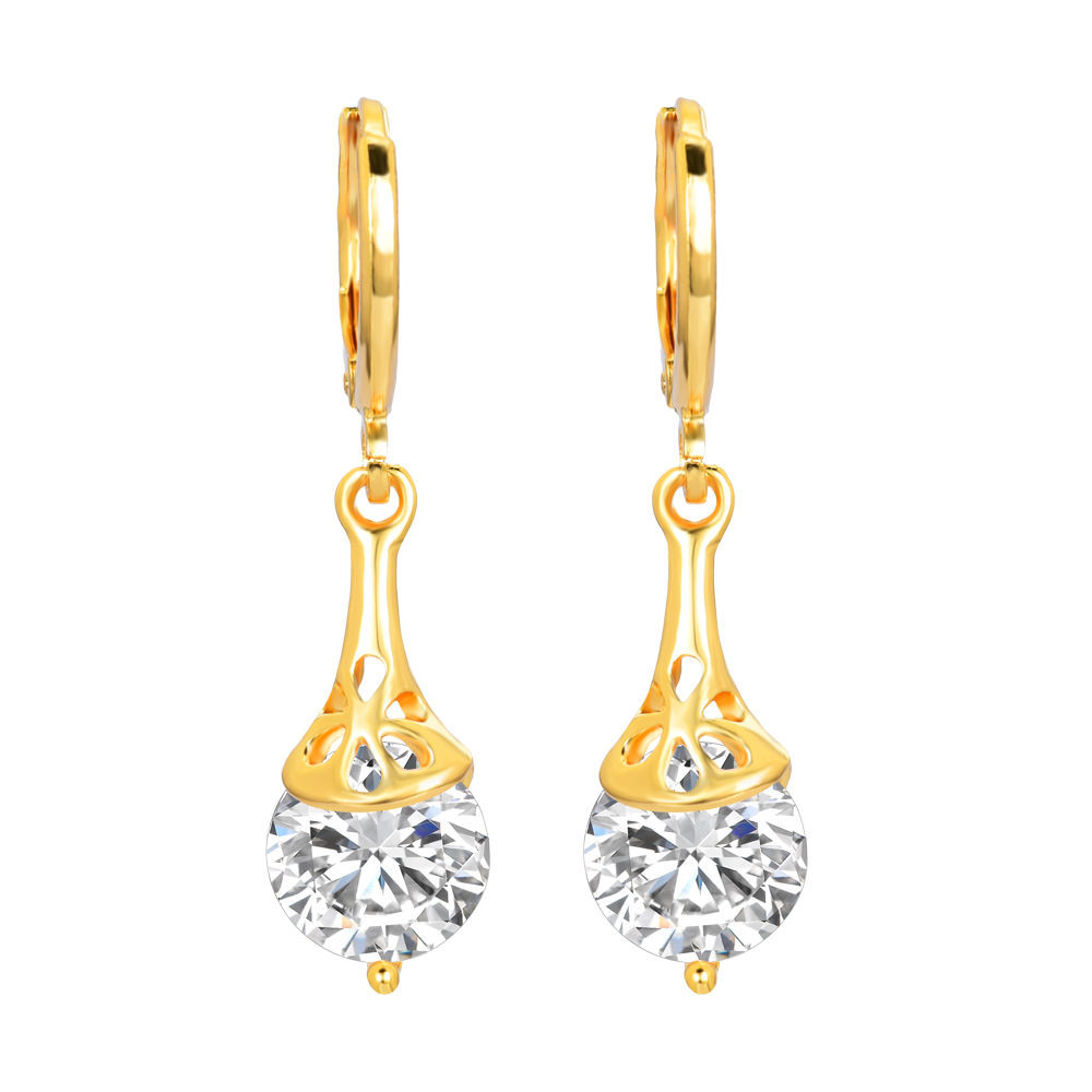 Gold Drop Earrings
 Women Gold Plated Shinning CZ Cubic Zirconia Dangle Drop