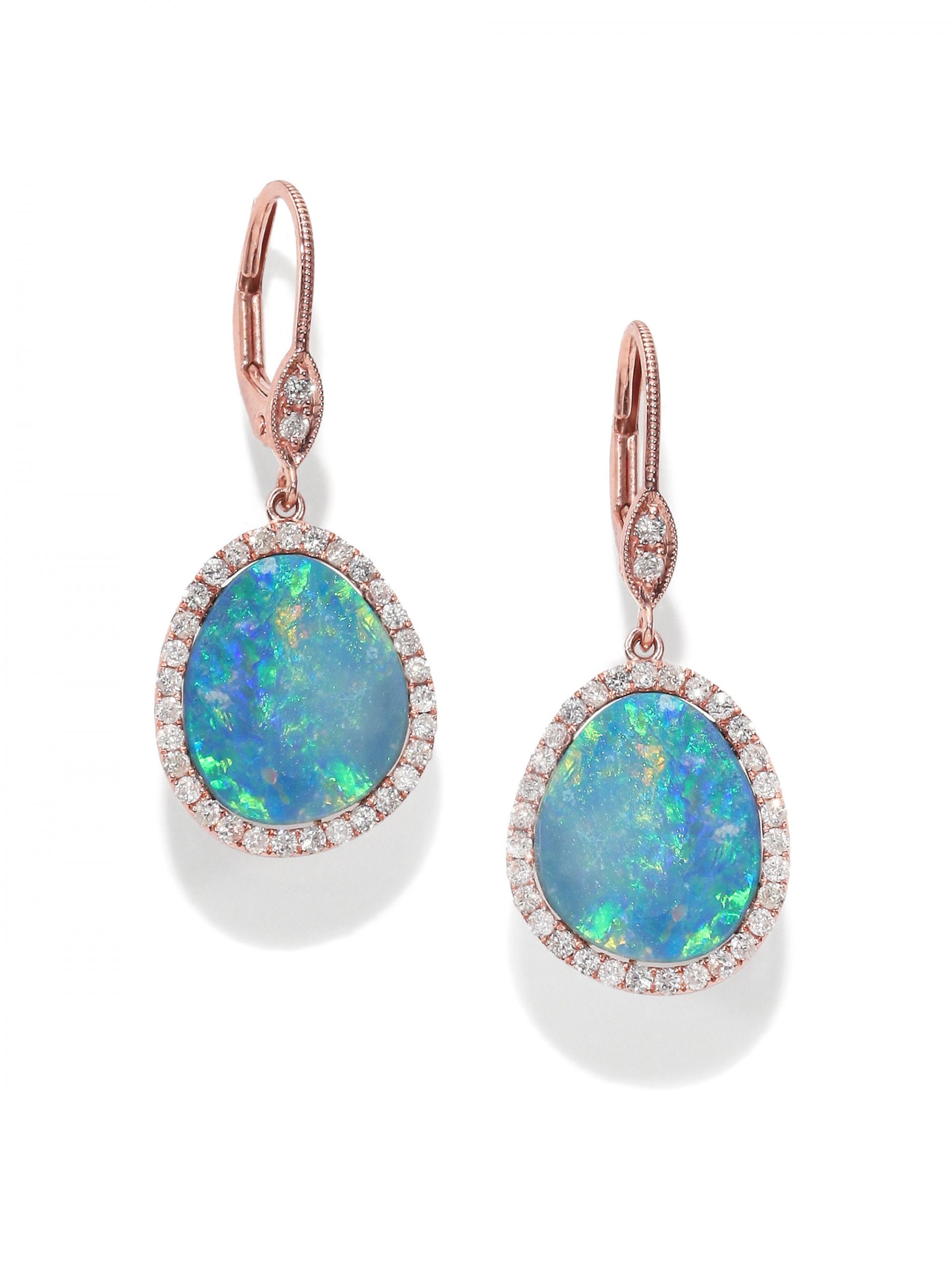 Gold Drop Earrings
 Meira T Opal Diamond & 14k Rose Gold Drop Earrings in
