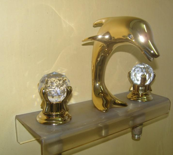 Gold Faucet Bathroom
 2017 Gold Pvd Bathroom Sink Faucet Crystal Handles Dolphin