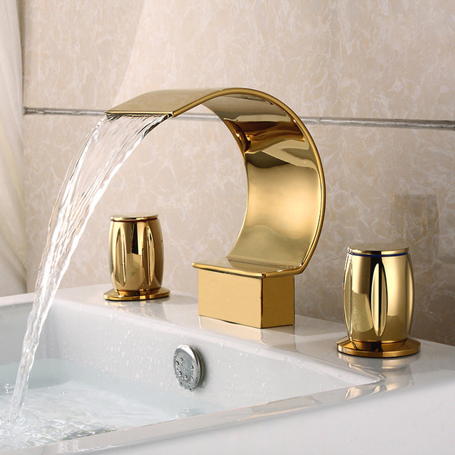 Gold Faucet Bathroom
 Mooni Waterfall Widespread Sink Faucet Shiny Gold