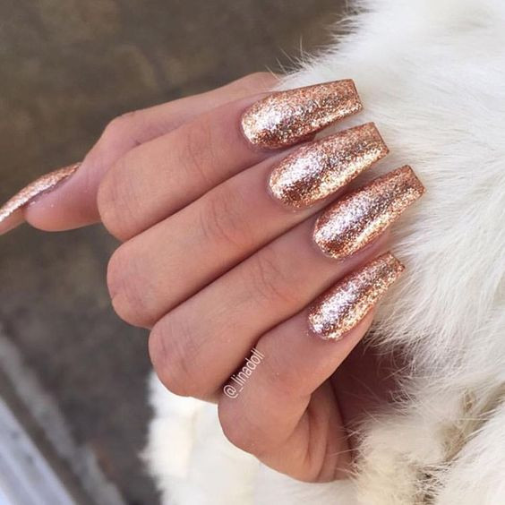 Gold Glitter Acrylic Nails
 Coffin Nails Inspiration