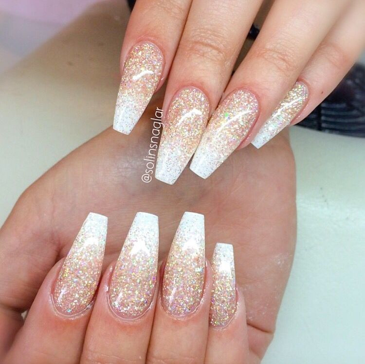 Gold Glitter Acrylic Nails
 White and gold coffin nails LOVE ŋąıƖʂ