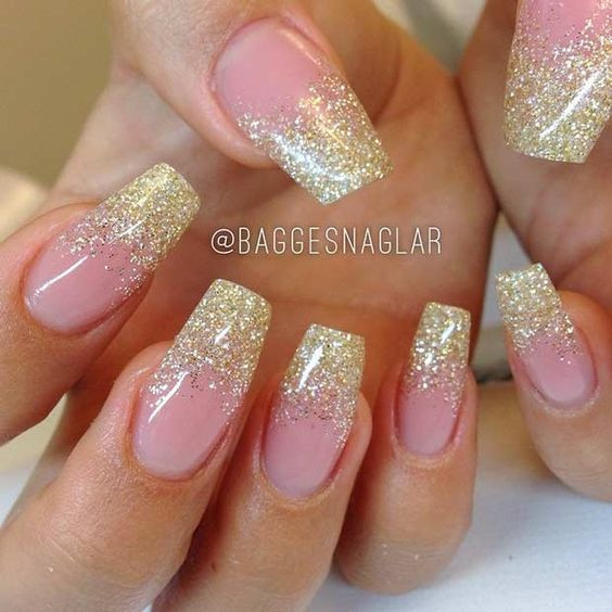 Gold Glitter Acrylic Nails
 Coffin nails Coffin nail designs and Trendy nail art on