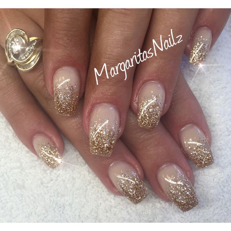 Gold Glitter Acrylic Nails
 Gold glitter ombre nails Nails in 2019
