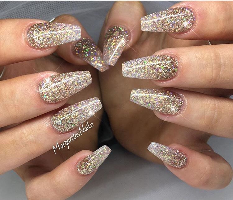 Gold Glitter Acrylic Nails
 Gold glitter ombre nails in 2019