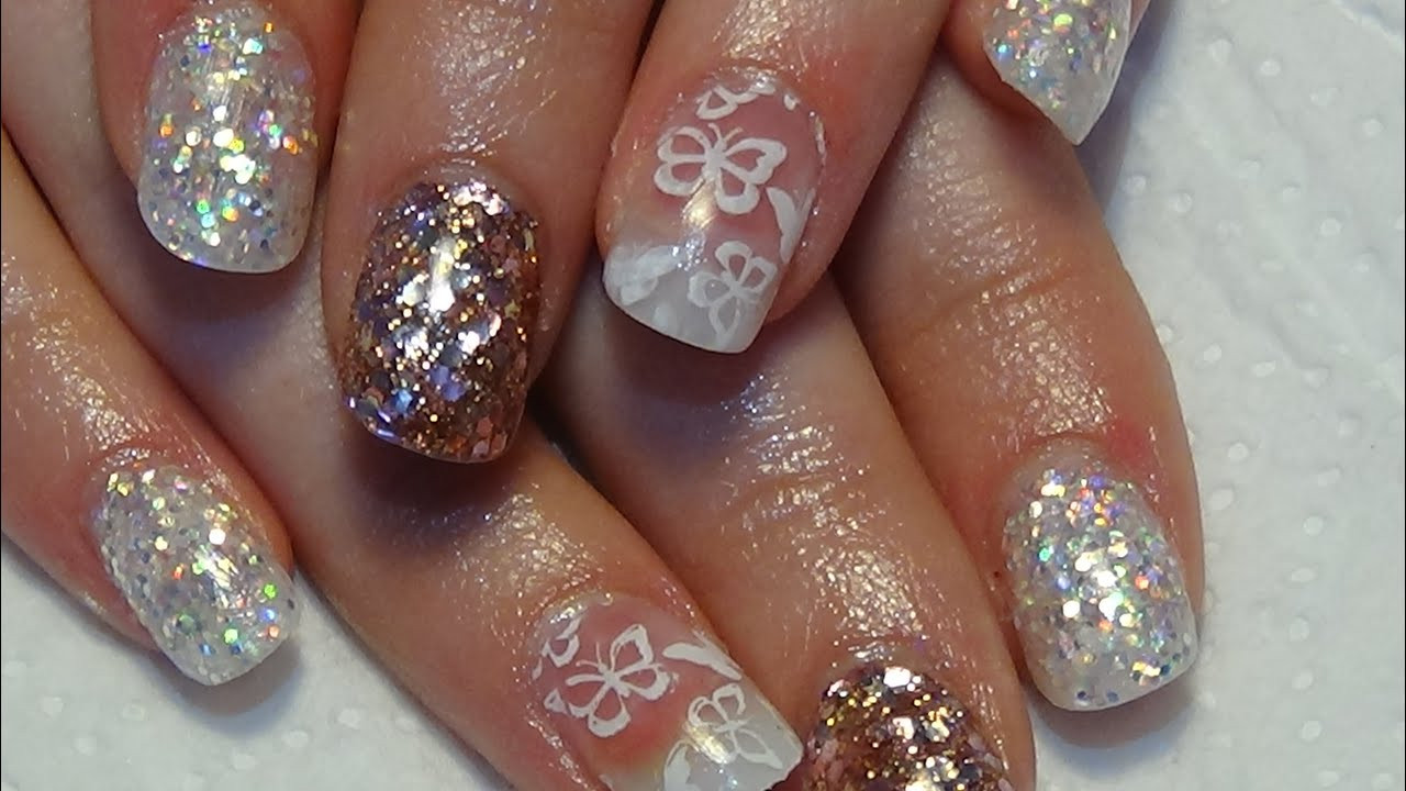 Gold Glitter Acrylic Nails
 iridescent & rose gold glitter acrylic nails nail
