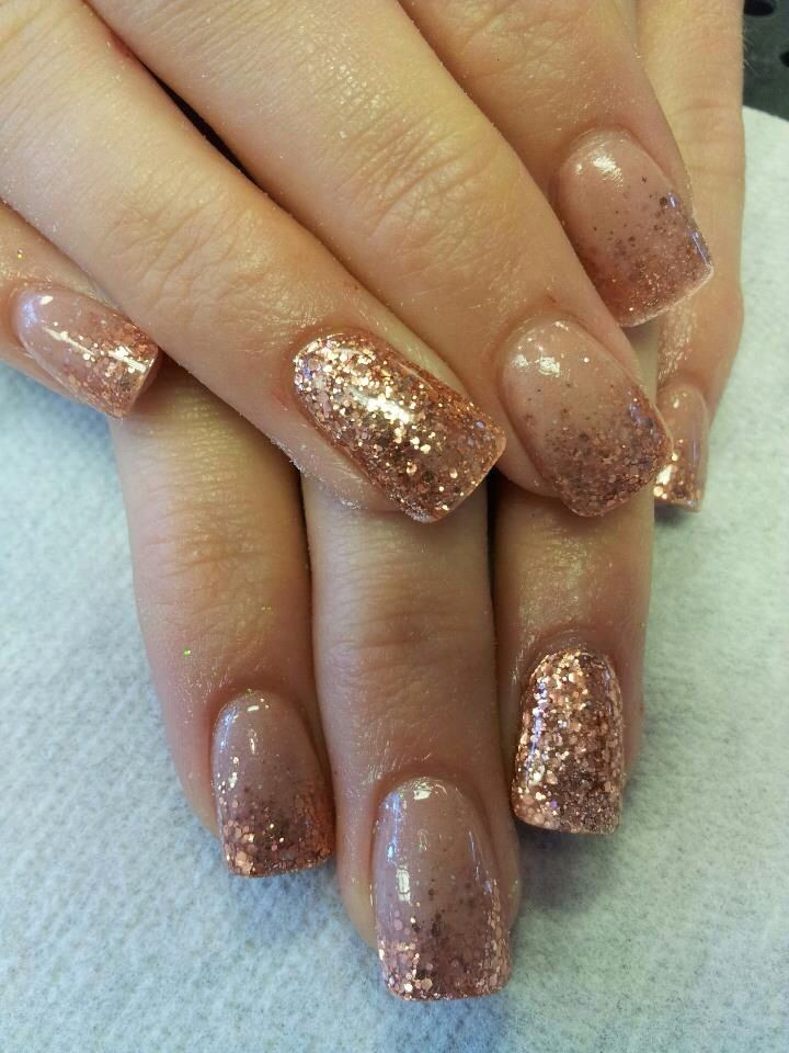 Gold Glitter Nails Designs
 Rose gold copper accent nail acrylic glitter fade in