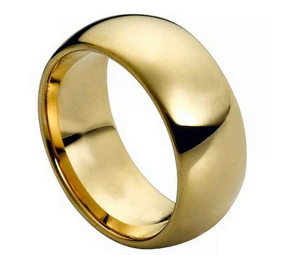 Gold Mens Wedding Band
 Tungsten Carbide Mens Wedding Band 9MM Ring Domed Gold