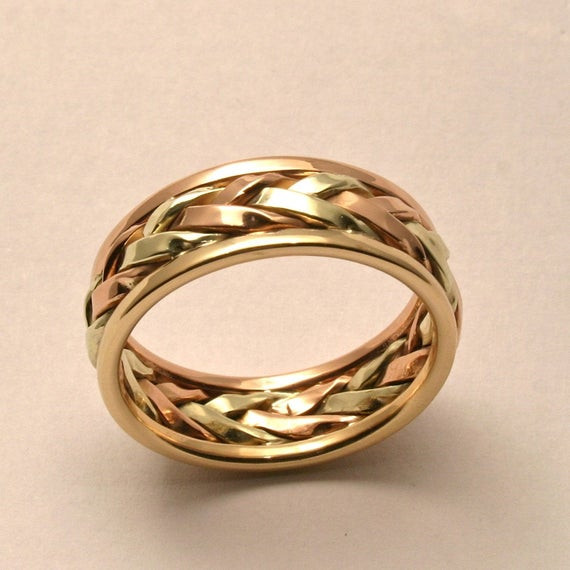 Gold Mens Wedding Band
 Braided in Gold Men s Wedding Band Handmade in