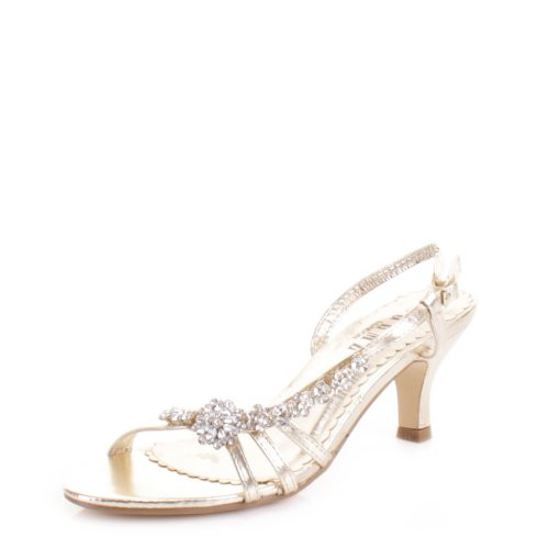 Gold Wedding Shoes Low Heel
 Womens Low Heel Gold Diamante Wedding Shoes SIZE 4