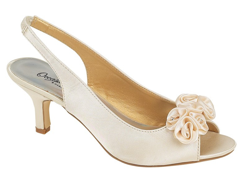 Gold Wedding Shoes Low Heel
 WOMENS CHAMPAGNE GOLD SATIN DIAMANTE FLOWER WEDDING BRIDAL