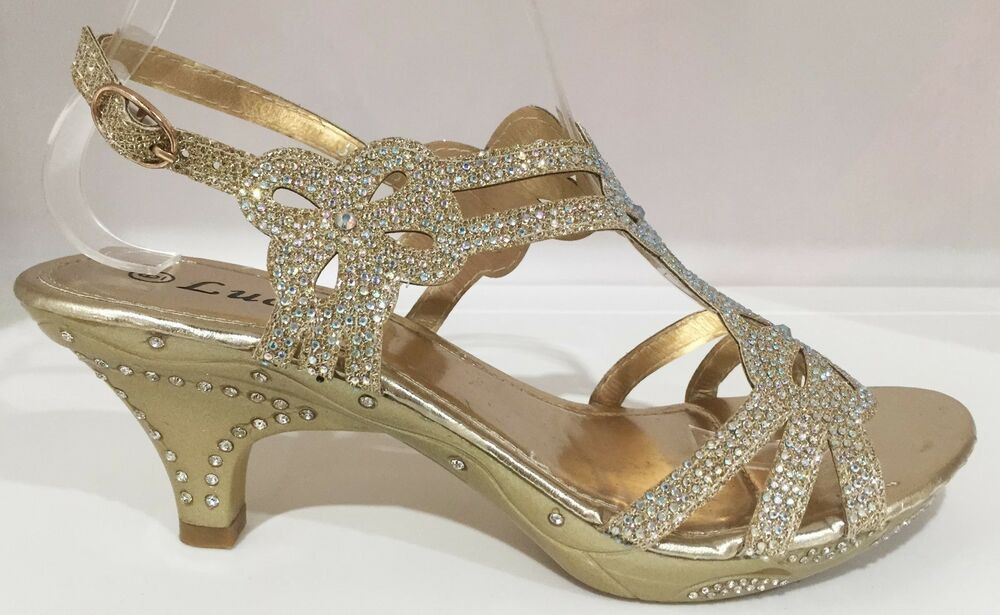 Gold Wedding Shoes Low Heel
 Wedding Prom Open Toe Slingback Kitten Low Heel Glitter