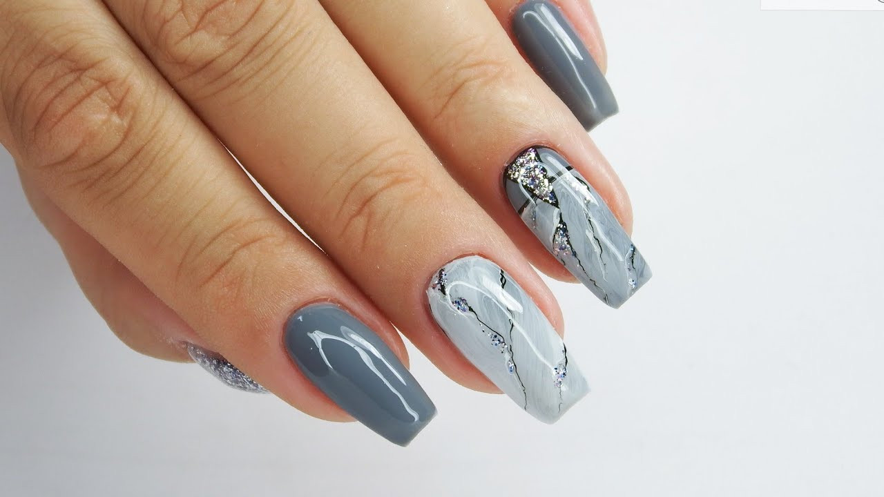 Gray Nail Art
 Grey marble nails art Stardoro