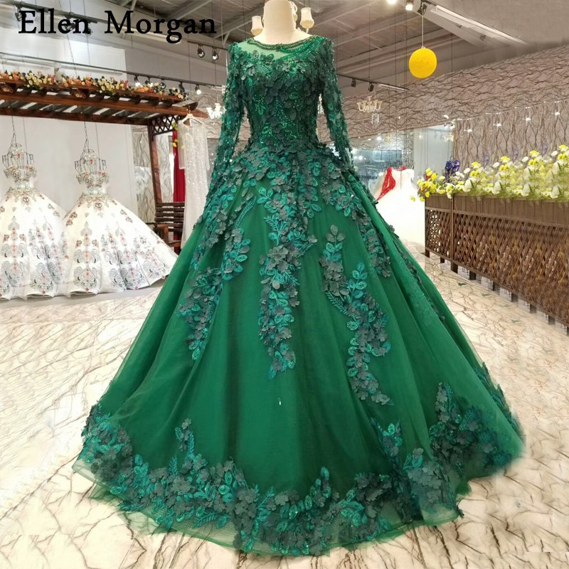 Green Wedding Gowns
 Dark Green Ball Gowns Wedding Dresses 2018 Saudi Arabian