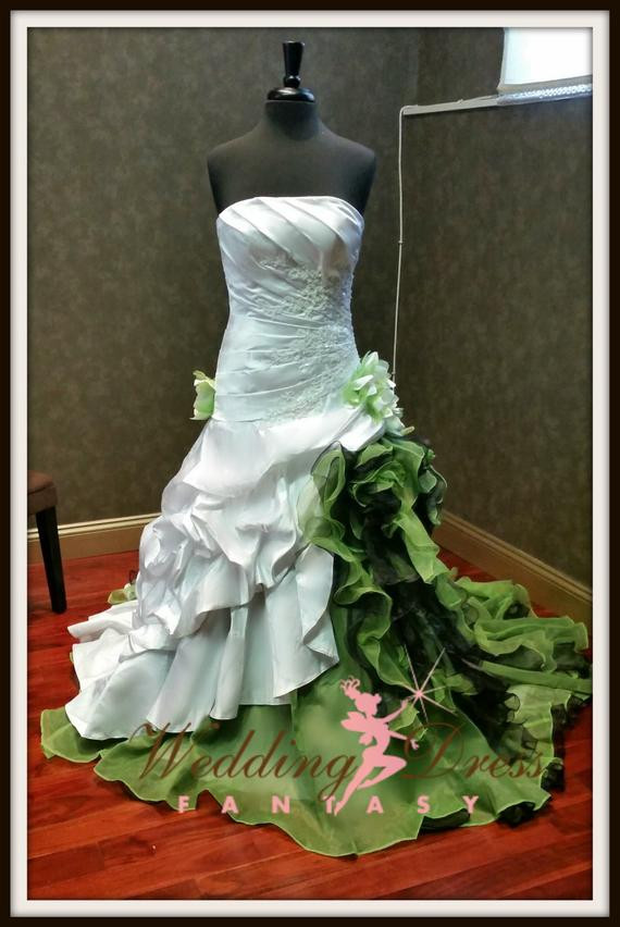 Green Wedding Gowns
 Stunning White and Green Wedding Dress by WeddingDressFantasy