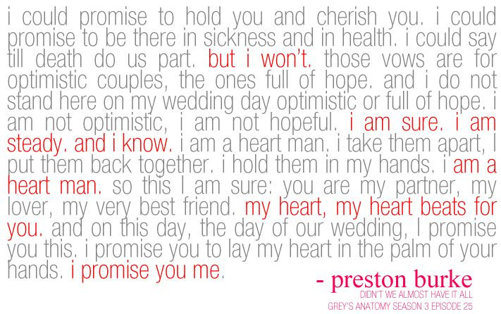 Grey'S Anatomy Romantic Quotes
 Grey s Anatomy Burke s vows to Christina Love this