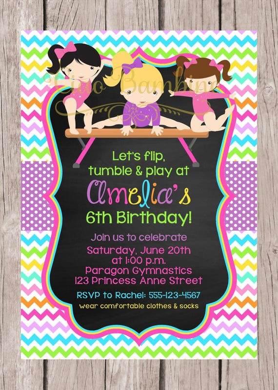 Gymnastics Birthday Party Invitations
 PRINTABLE Gymnastics Birthday Party Invitation by