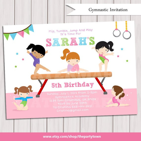 Gymnastics Birthday Party Invitations
 GYMNASTIC Birthday Invitation Printable Gymnastics