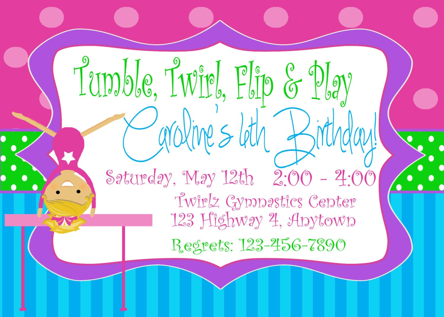 Gymnastics Birthday Party Invitations
 Gymnastics party invitation printable