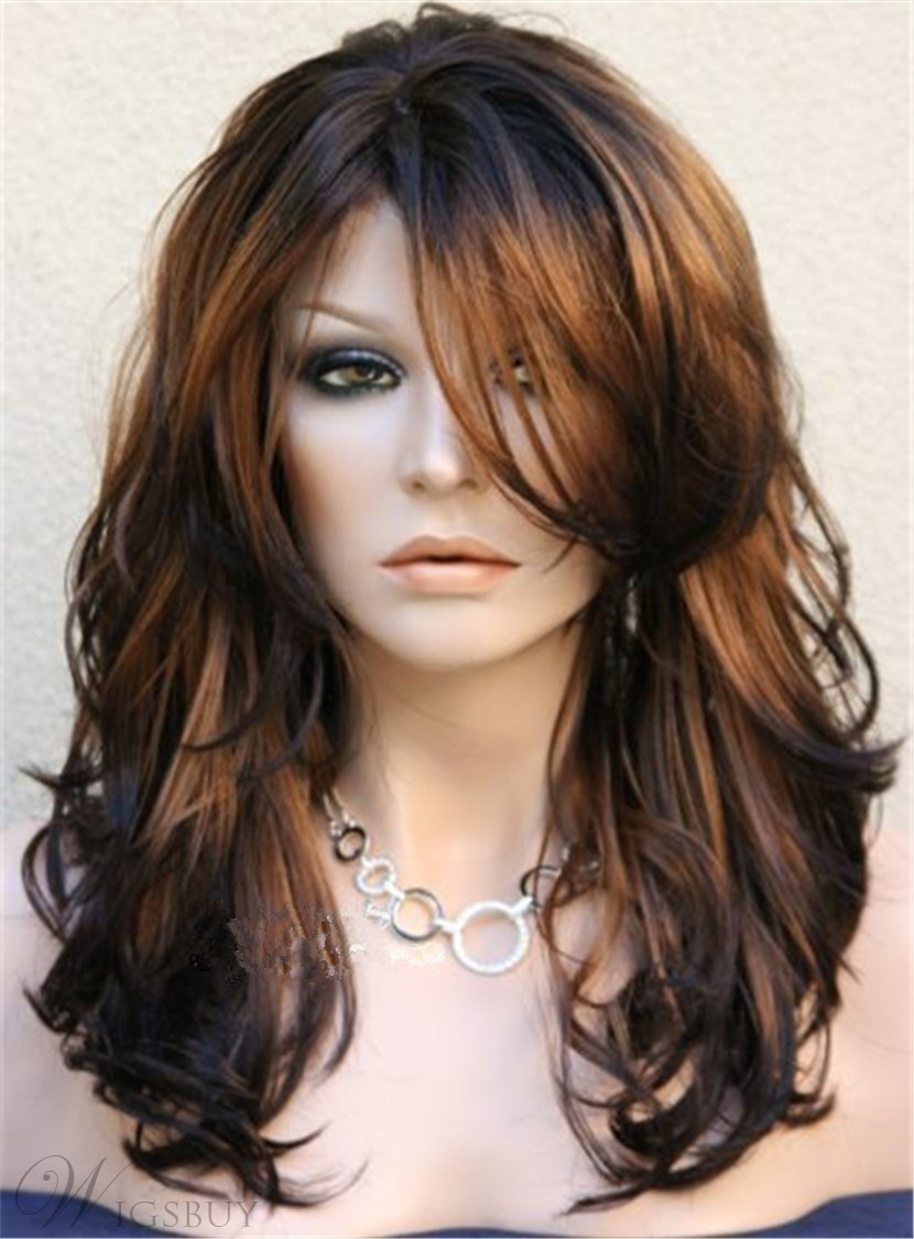 Hairstyles Long Layers
 Long Layered Wavy Side Swept Fringes Hairstyle Synthetic