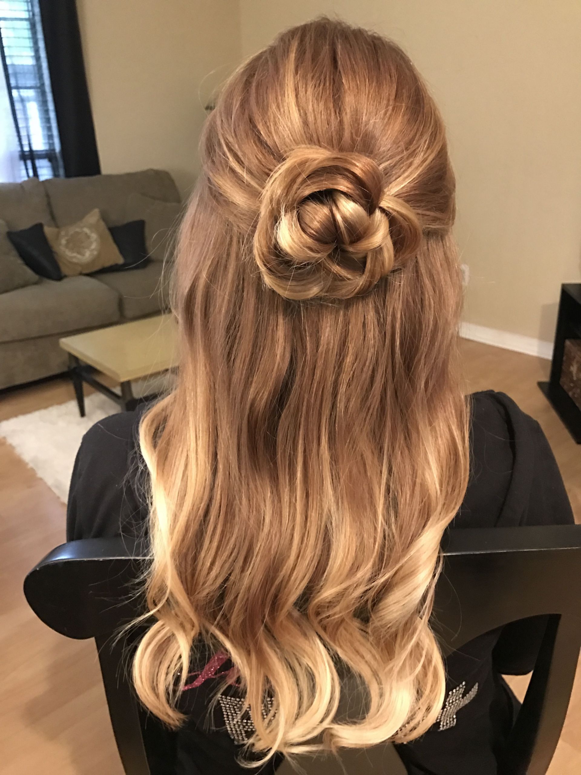 Half Up And Half Down Hairstyles For Prom
 Rose flower hair updo half up half down hairstyle for prom