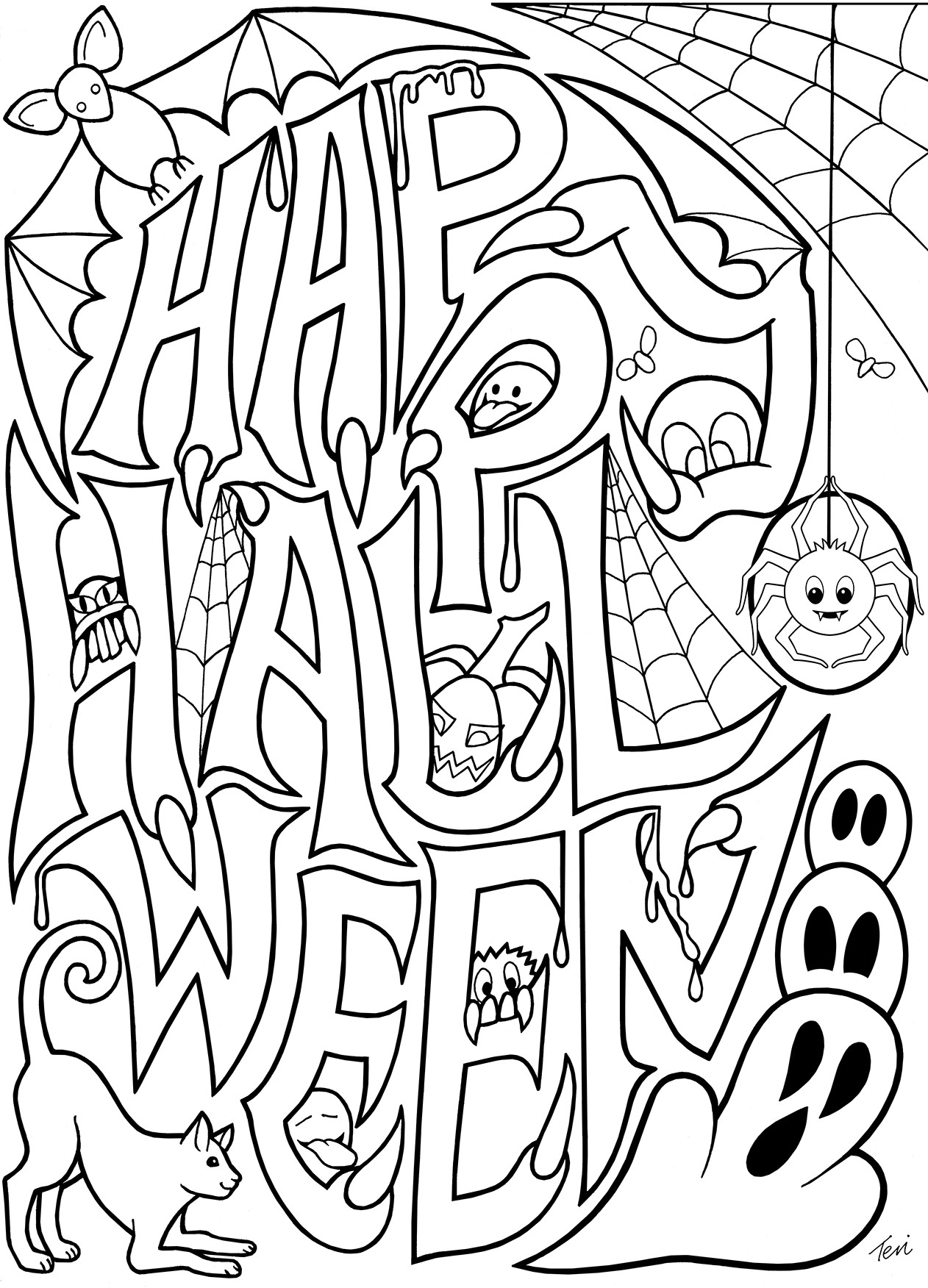 Halloween Coloring Pages Free Printable
 Free Adult Coloring Book Pages Happy Halloween by Blue