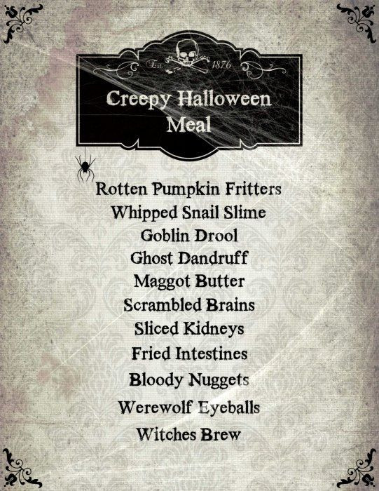 Halloween Party Names Ideas
 Creepy Halloween Meal Tradition With Printables she