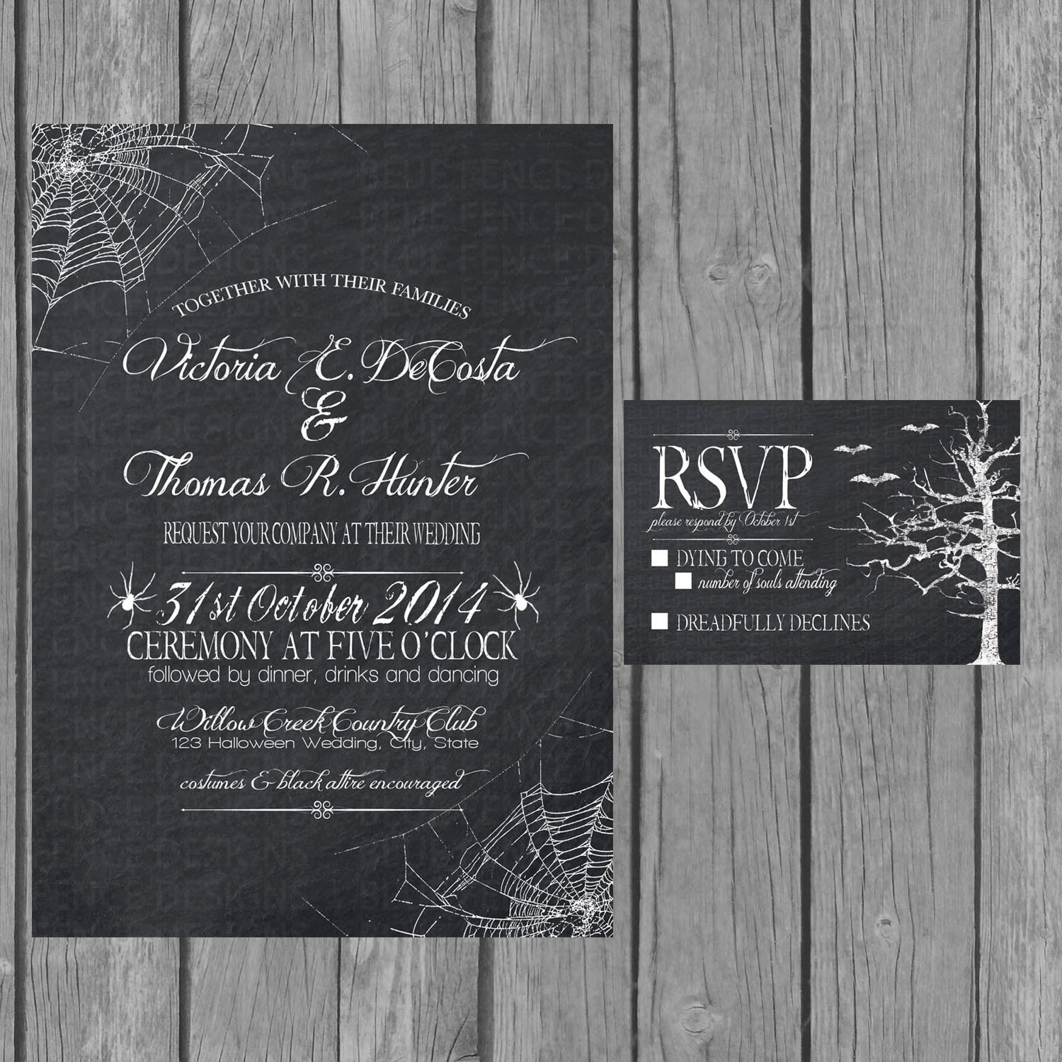 Halloween Wedding Invitations
 Halloween wedding invitation chalkboard engagement party