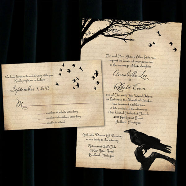 Halloween Wedding Invitations
 Custom Raven Halloween Wedding Invitations