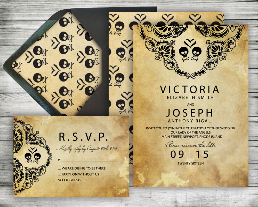 Halloween Wedding Invitations
 Halloween Wedding Invitation & RSVP Set Rustic Black Lace
