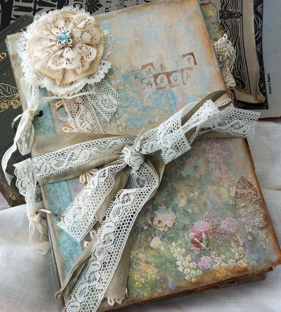 Handmade Wedding Guest Books
 Lace Wedding Guest Book Vintage Cottage Style Custom on