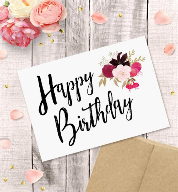Happy Birthday Card Printable
 Printable Birthday Card for Her Happy Birthday Watercolor